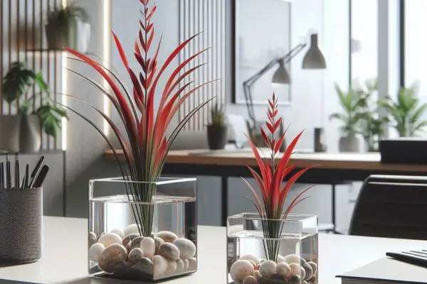 Escritórios Minimalistas: Vasos e Aquários Plantados e de Água Com Vallisneria Spiralis para Decorar